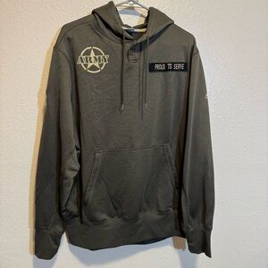 Army Performance Green Hoodie Pullover Proud to Serve Patch Size Large